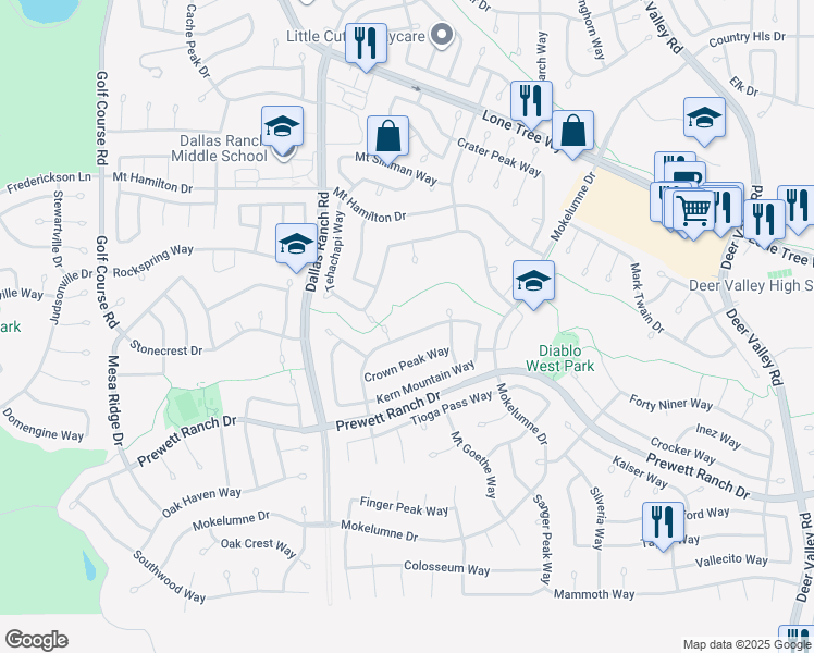 map of restaurants, bars, coffee shops, grocery stores, and more near 1879 Mount Conness Way in Antioch