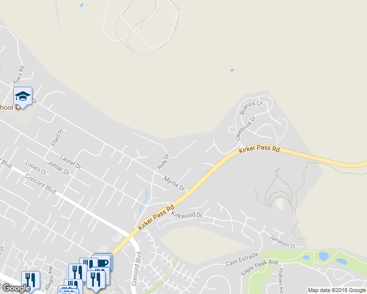 map of restaurants, bars, coffee shops, grocery stores, and more near 1975 Holly Creek Place in Concord
