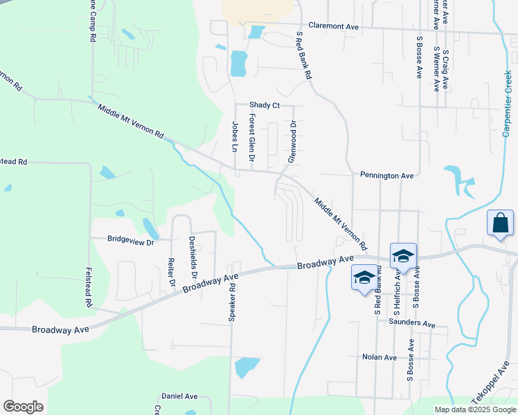 map of restaurants, bars, coffee shops, grocery stores, and more near 4800 Middle Mount Vernon Road in Evansville