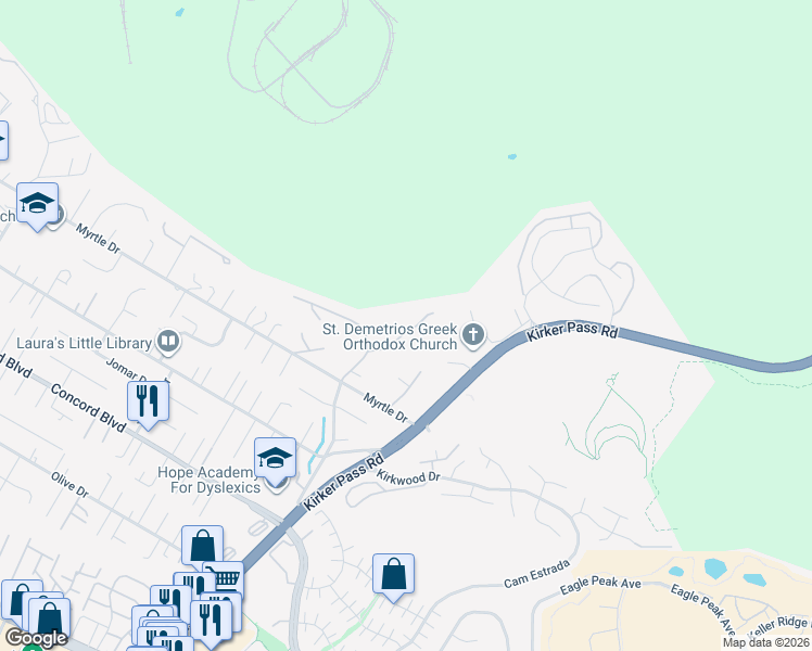 map of restaurants, bars, coffee shops, grocery stores, and more near 1975 Holly Creek Place in Concord
