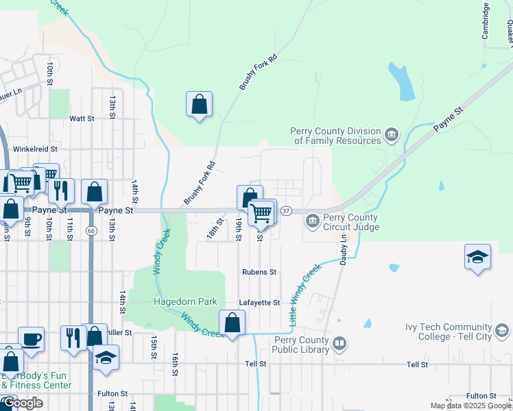 map of restaurants, bars, coffee shops, grocery stores, and more near 1501 20th Street in Tell City