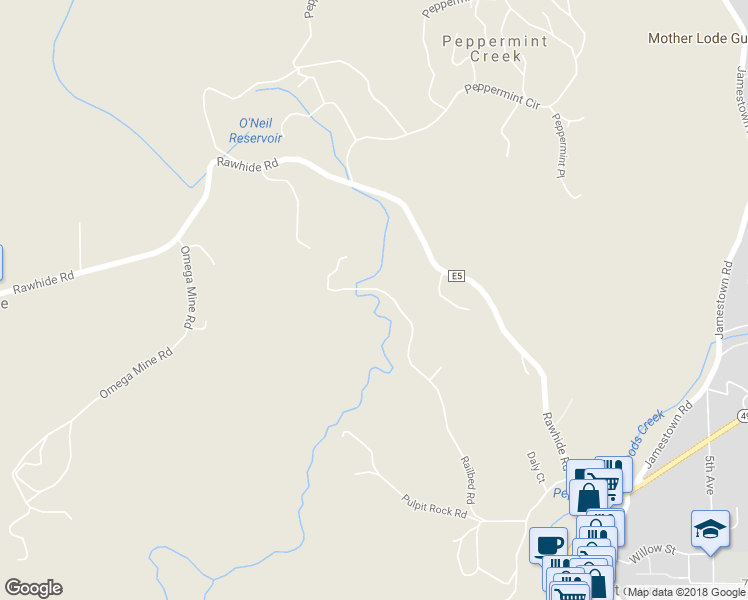 map of restaurants, bars, coffee shops, grocery stores, and more near 18774 Railbed Road in Jamestown