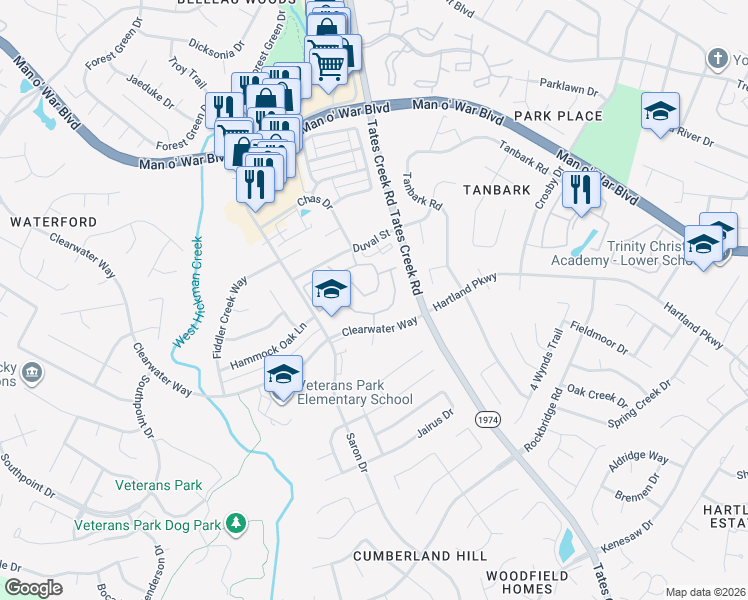 map of restaurants, bars, coffee shops, grocery stores, and more near 4390 Clearwater Way in Lexington