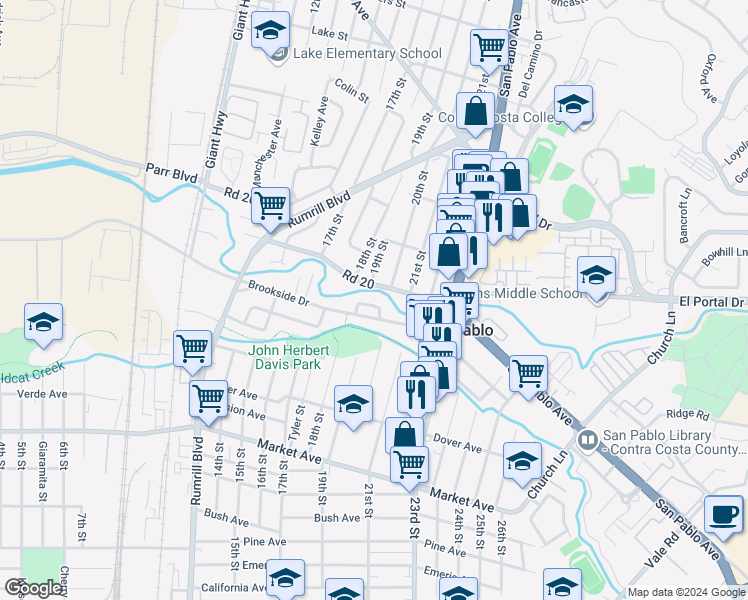 map of restaurants, bars, coffee shops, grocery stores, and more near 1943 Regello Court in San Pablo