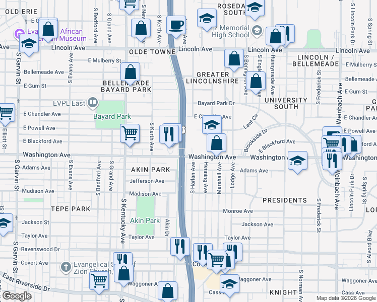map of restaurants, bars, coffee shops, grocery stores, and more near 2401-2599 U.S. 41 in Evansville