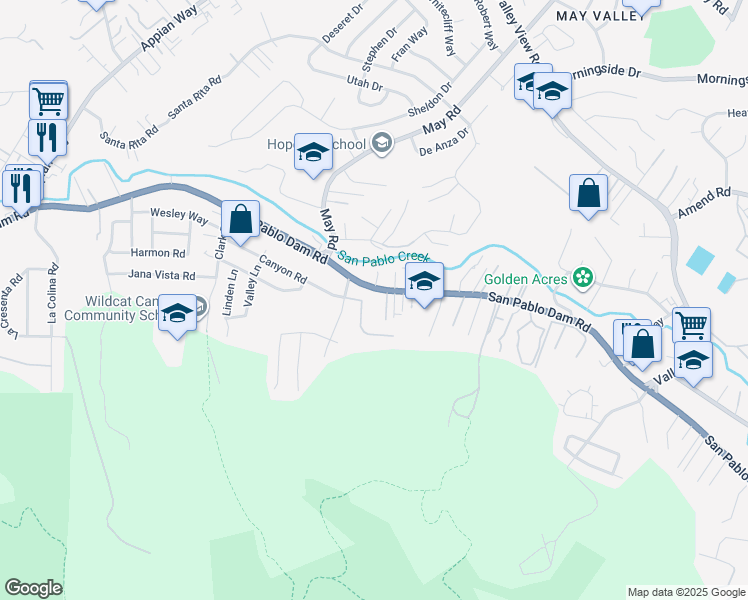 map of restaurants, bars, coffee shops, grocery stores, and more near 4804 San Pablo Dam Road in El Sobrante