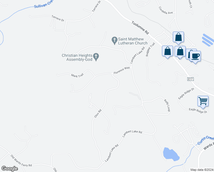 map of restaurants, bars, coffee shops, grocery stores, and more near 18718 Olov Road in Sonora