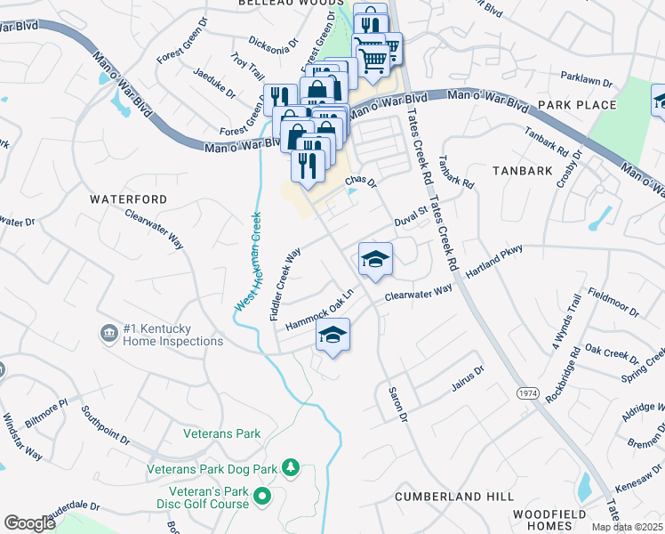 map of restaurants, bars, coffee shops, grocery stores, and more near 4304 Calais Place in Lexington