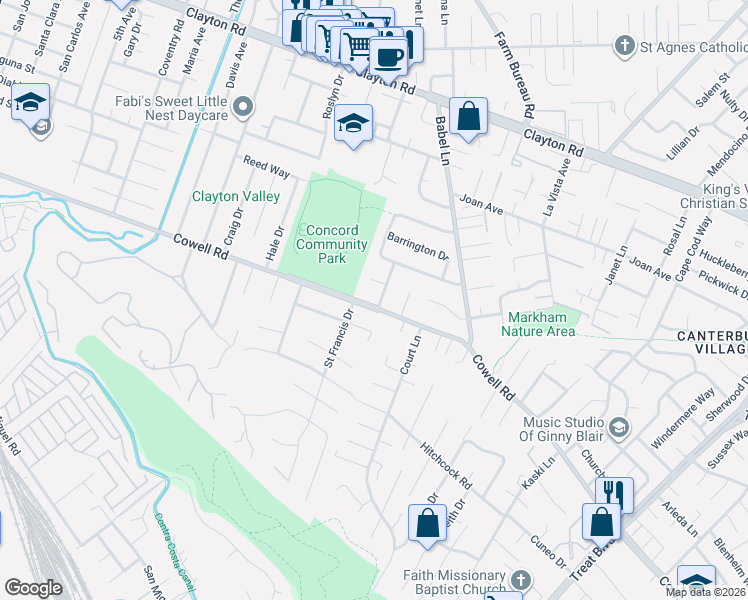 map of restaurants, bars, coffee shops, grocery stores, and more near 1212 Sheridan Road in Concord