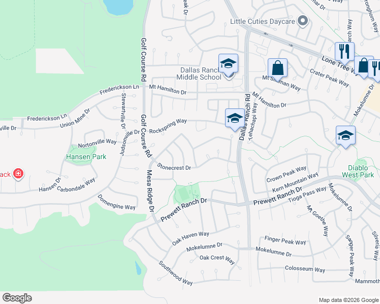 map of restaurants, bars, coffee shops, grocery stores, and more near 5033 Ranch Hollow Way in Antioch