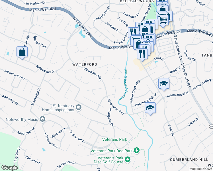 map of restaurants, bars, coffee shops, grocery stores, and more near 4170 Clearwater Way in Lexington