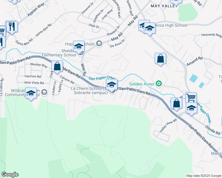 map of restaurants, bars, coffee shops, grocery stores, and more near 4884 San Pablo Dam Road in El Sobrante