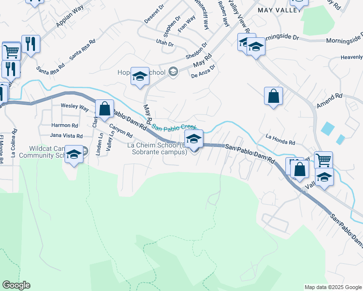 map of restaurants, bars, coffee shops, grocery stores, and more near 4870 San Pablo Dam Road in El Sobrante