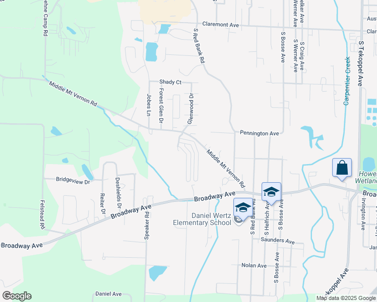 map of restaurants, bars, coffee shops, grocery stores, and more near 4800 Middle Mount Vernon Road in Evansville