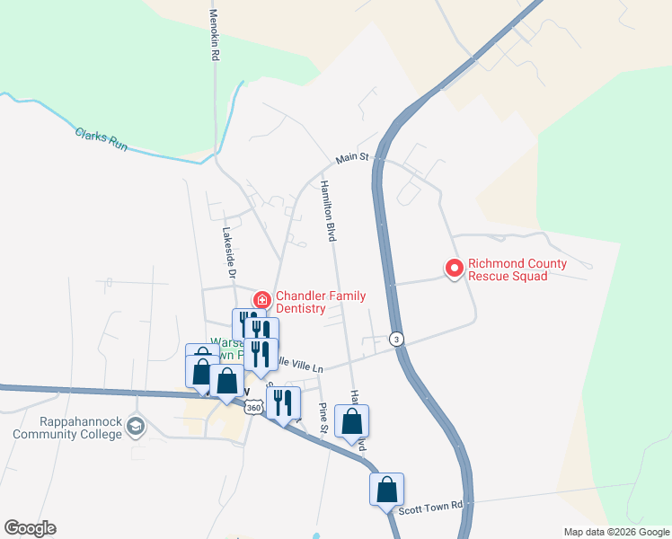 map of restaurants, bars, coffee shops, grocery stores, and more near 445 Hamilton Boulevard in Warsaw