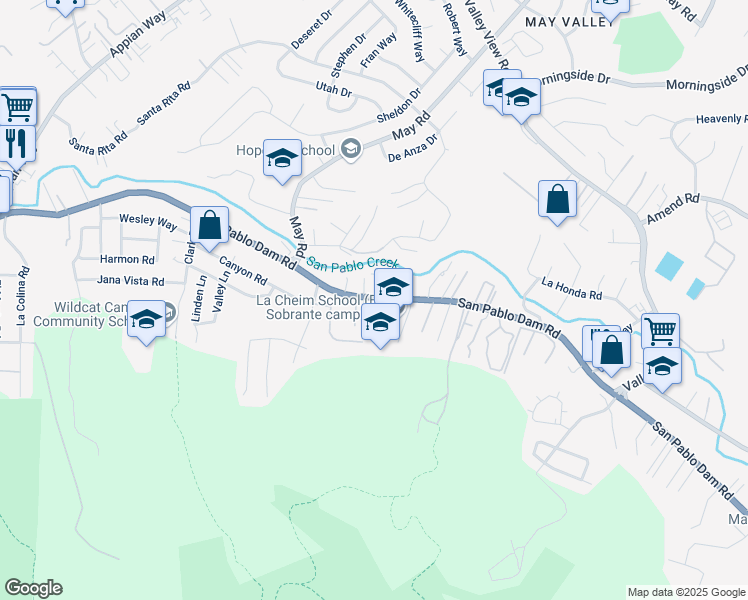 map of restaurants, bars, coffee shops, grocery stores, and more near 4870 San Pablo Dam Road in El Sobrante
