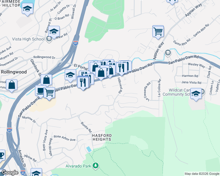 map of restaurants, bars, coffee shops, grocery stores, and more near 3706 Ramsey Ct in El Sobrante