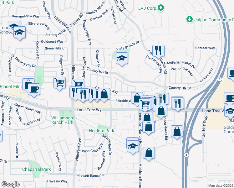 map of restaurants, bars, coffee shops, grocery stores, and more near 5220 Catanzaro Way in Antioch