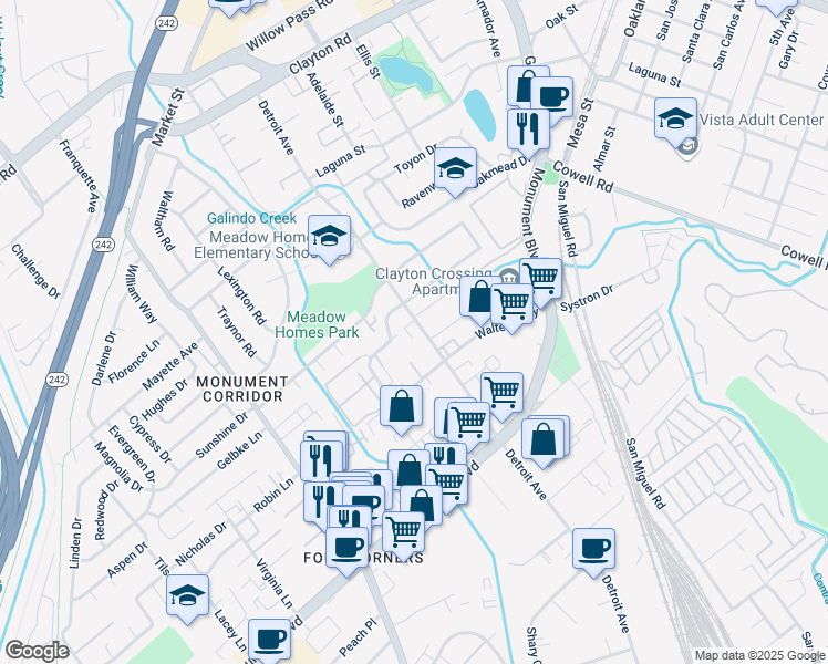 map of restaurants, bars, coffee shops, grocery stores, and more near 1273 Detroit Avenue in Concord