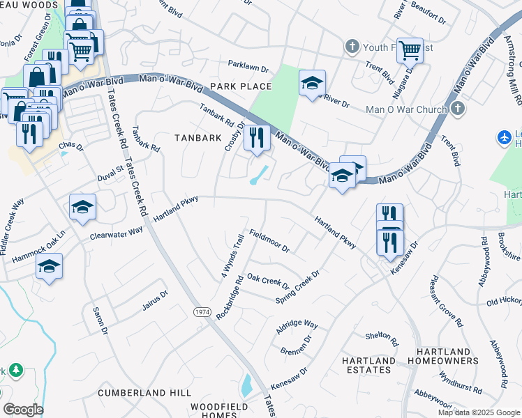 map of restaurants, bars, coffee shops, grocery stores, and more near 1229 Rockbridge Road in Lexington