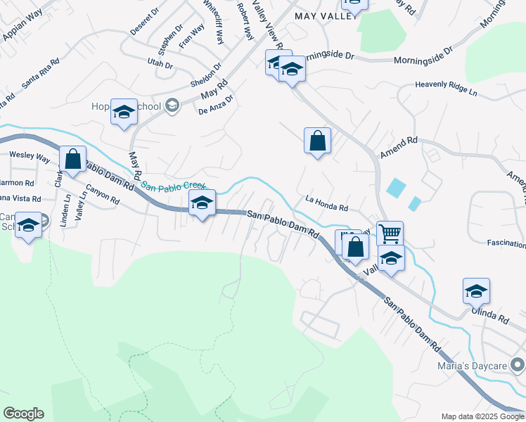 map of restaurants, bars, coffee shops, grocery stores, and more near 5017 San Pablo Dam Road in El Sobrante