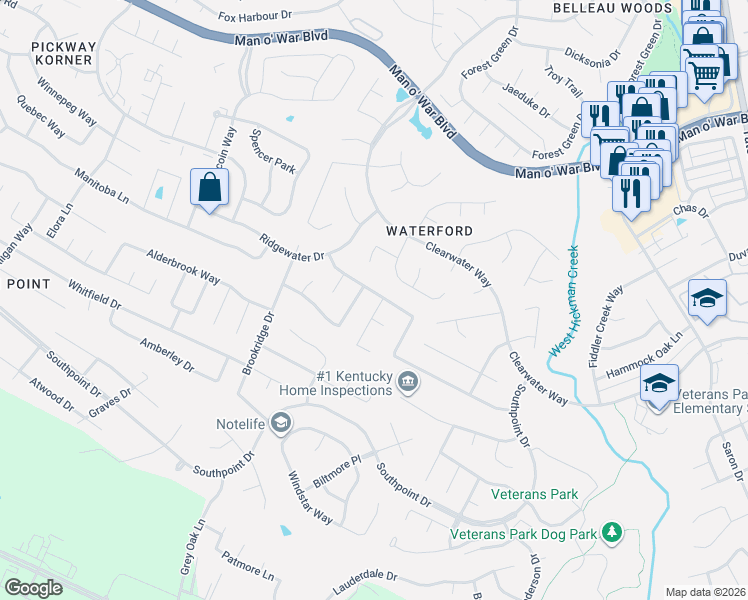 map of restaurants, bars, coffee shops, grocery stores, and more near 632 Emmett Creek Lane in Lexington