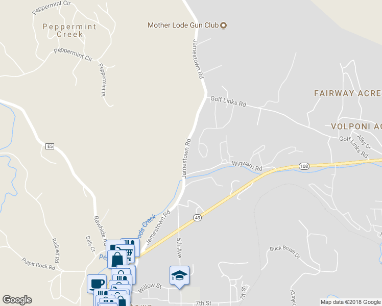 map of restaurants, bars, coffee shops, grocery stores, and more near 18775 Jamestown Road in Jamestown