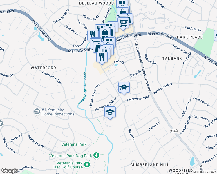 map of restaurants, bars, coffee shops, grocery stores, and more near 4304 Calais Place in Lexington