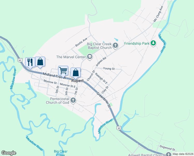 map of restaurants, bars, coffee shops, grocery stores, and more near 162 Raleigh Street in Rupert
