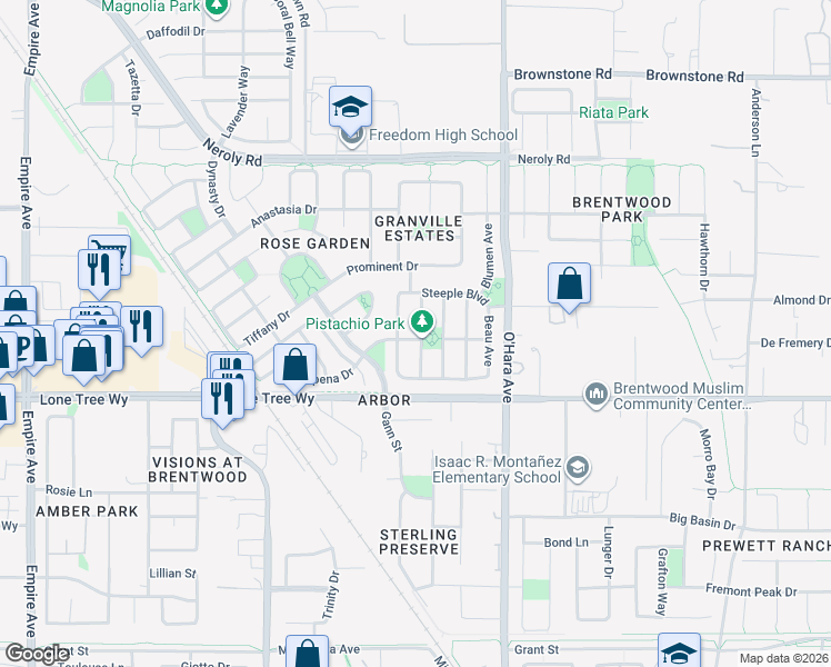 map of restaurants, bars, coffee shops, grocery stores, and more near 2515 Shadowbrooke Road in Brentwood