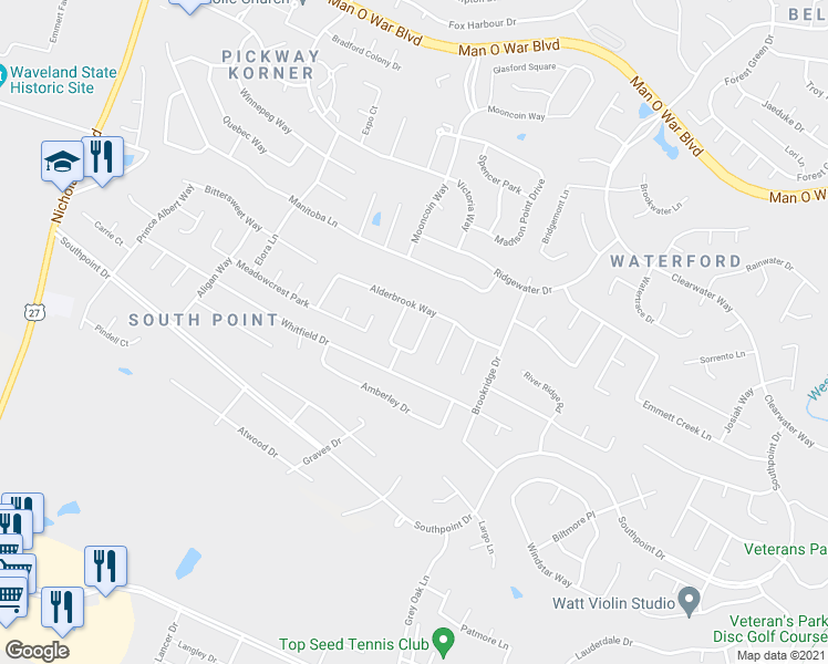 map of restaurants, bars, coffee shops, grocery stores, and more near 4364 River Oak Trail in Lexington