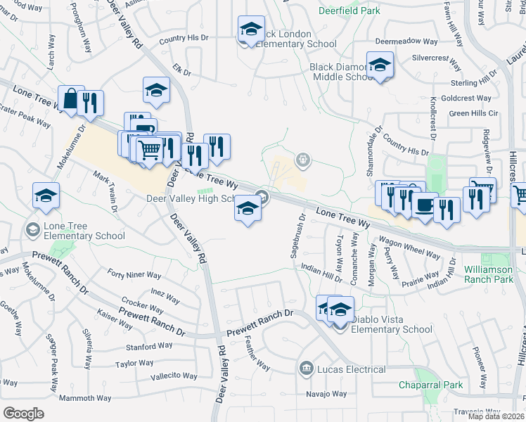 map of restaurants, bars, coffee shops, grocery stores, and more near in Antioch