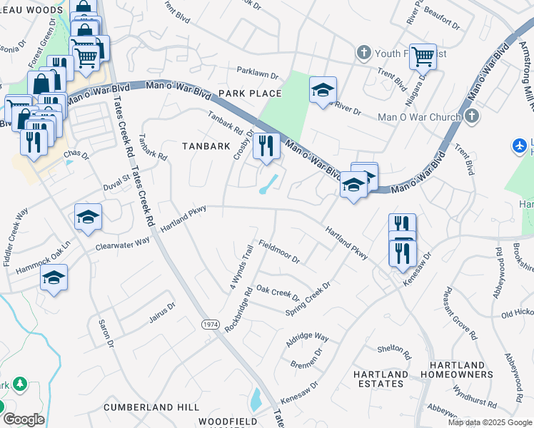 map of restaurants, bars, coffee shops, grocery stores, and more near 1229 Rockbridge Road in Lexington
