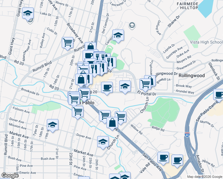 map of restaurants, bars, coffee shops, grocery stores, and more near 118 Carmel Street in San Pablo