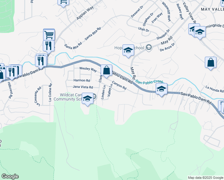 map of restaurants, bars, coffee shops, grocery stores, and more near 4616 Elmwood Road in El Sobrante