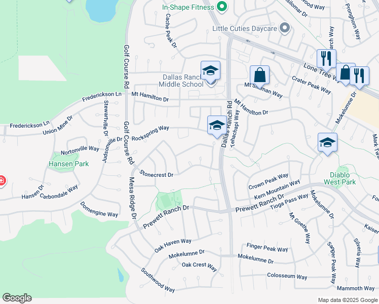 map of restaurants, bars, coffee shops, grocery stores, and more near 1123 Ranch Point Way in Antioch