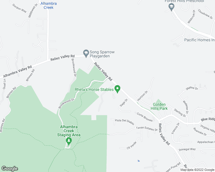 map of restaurants, bars, coffee shops, grocery stores, and more near 2525 Reliez Valley Road in Martinez