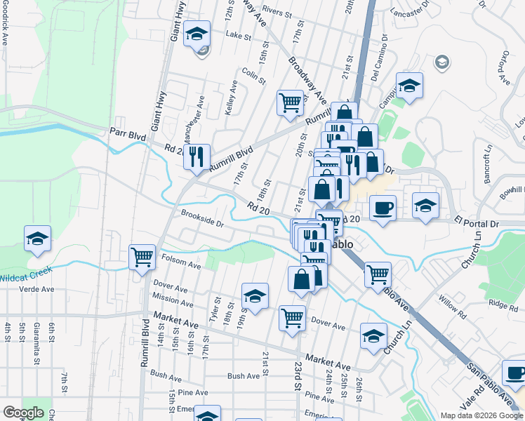 map of restaurants, bars, coffee shops, grocery stores, and more near 1907 County Highway 20 in San Pablo