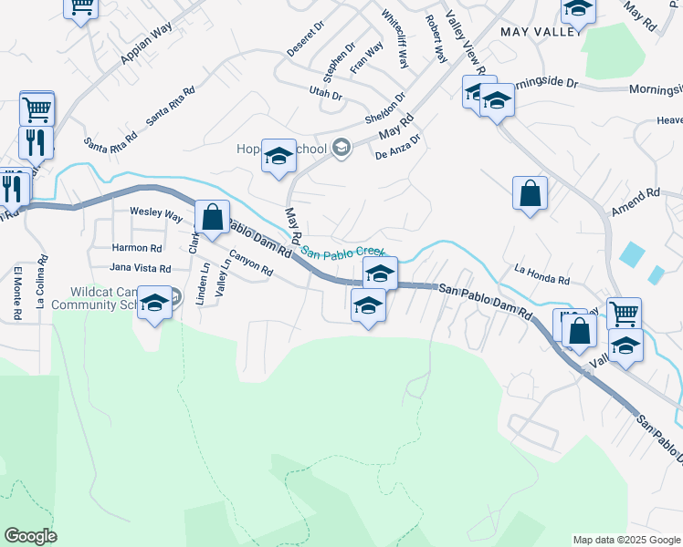 map of restaurants, bars, coffee shops, grocery stores, and more near 4811 San Pablo Dam Road in El Sobrante