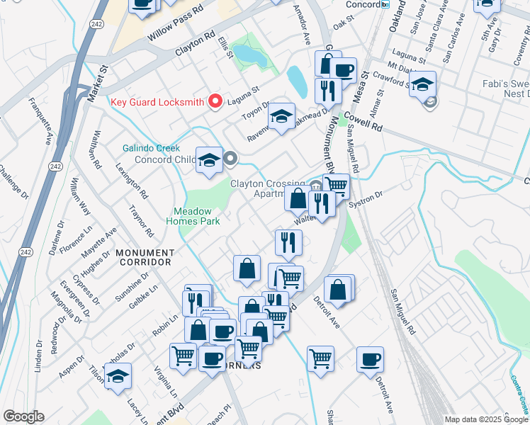 map of restaurants, bars, coffee shops, grocery stores, and more near 1273 Detroit Avenue in Concord
