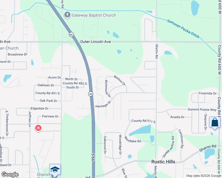 map of restaurants, bars, coffee shops, grocery stores, and more near 6860 Lexington Drive in Newburgh