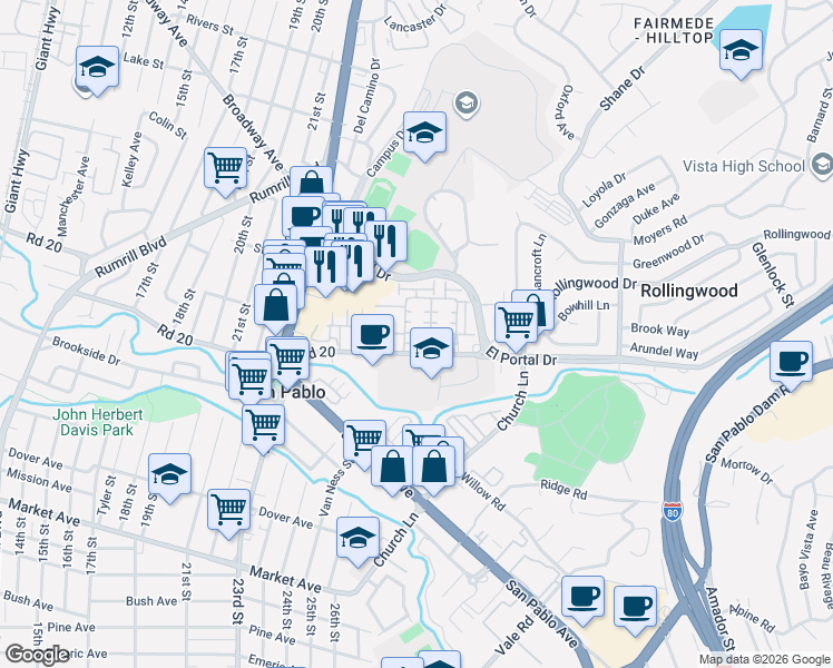 map of restaurants, bars, coffee shops, grocery stores, and more near 119 San Pedro Street in San Pablo