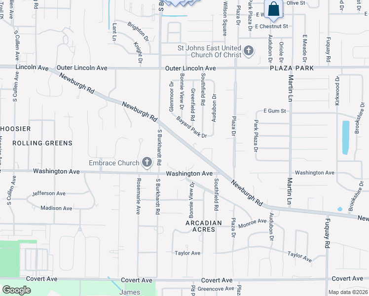 map of restaurants, bars, coffee shops, grocery stores, and more near 6509 Newburgh Rd in Evansville
