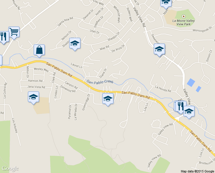 map of restaurants, bars, coffee shops, grocery stores, and more near 118 Creekside Court in El Sobrante