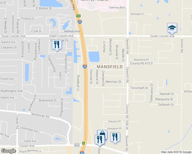 map of restaurants, bars, coffee shops, grocery stores, and more near 4879 Imperial Drive in Newburgh