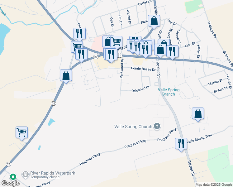 map of restaurants, bars, coffee shops, grocery stores, and more near 805 Parkwood Drive in Ste. Genevieve