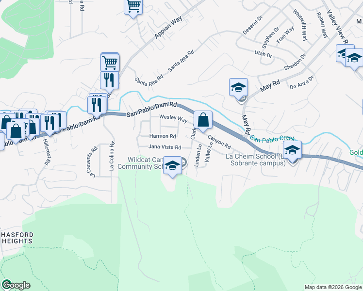 map of restaurants, bars, coffee shops, grocery stores, and more near 4450 Jana Vista Road in El Sobrante