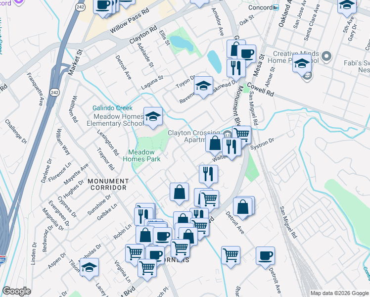 map of restaurants, bars, coffee shops, grocery stores, and more near 1273 Detroit Avenue in Concord