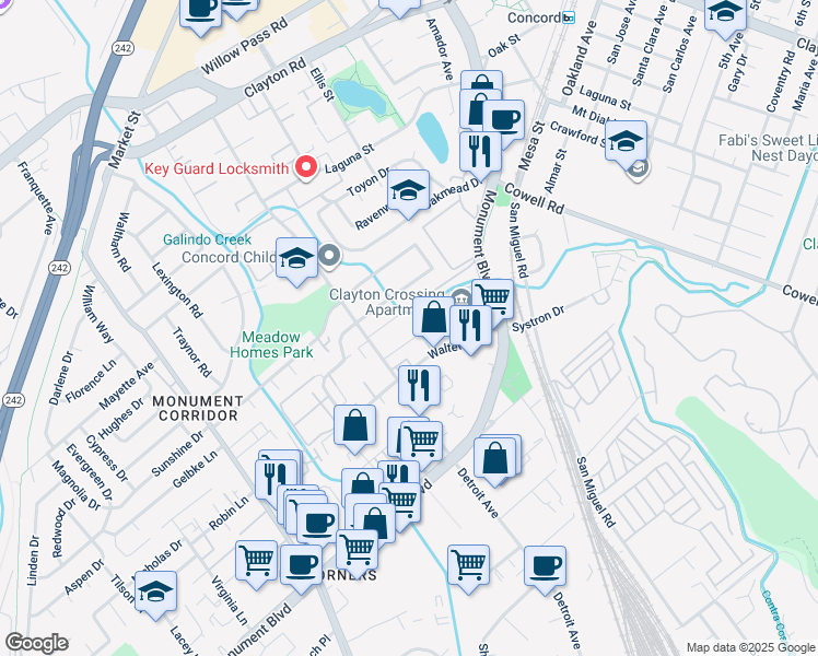 map of restaurants, bars, coffee shops, grocery stores, and more near 1236 Detroit Avenue in Concord