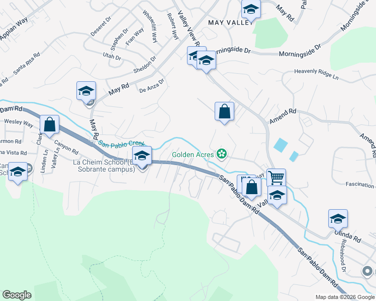 map of restaurants, bars, coffee shops, grocery stores, and more near 5007 San Pablo Dam Road in El Sobrante